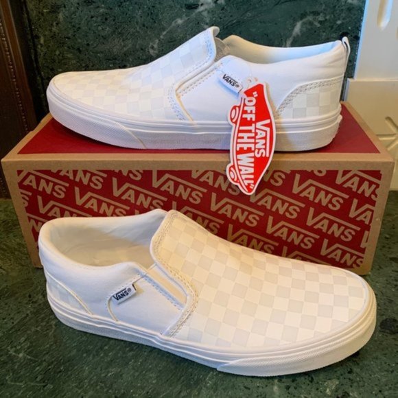 Vans Shoes - Vans // White Checkerboard Slip Ons